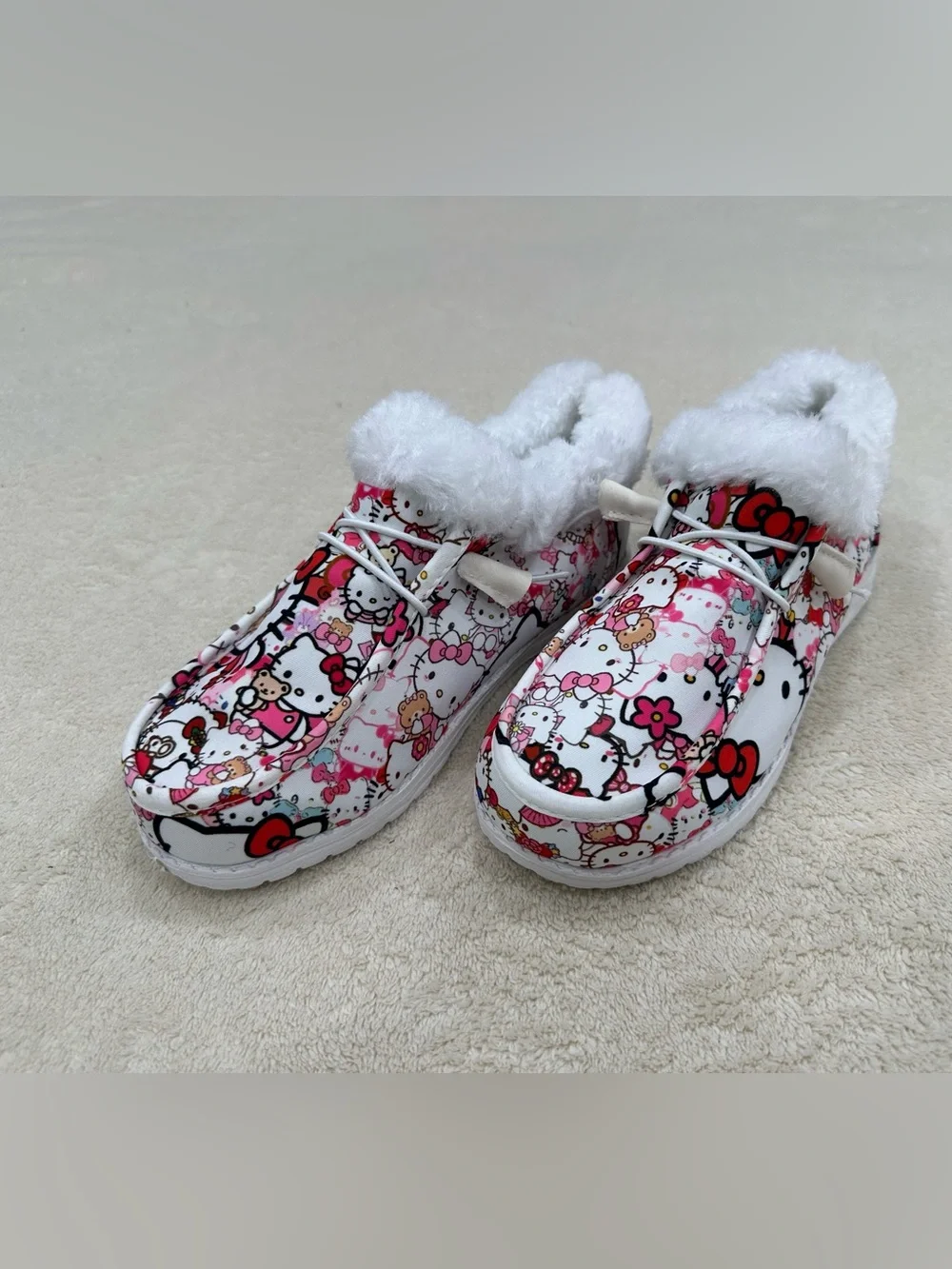 Girls White & Pink Fleece-Lined Slip-On Shoes Size 4.5